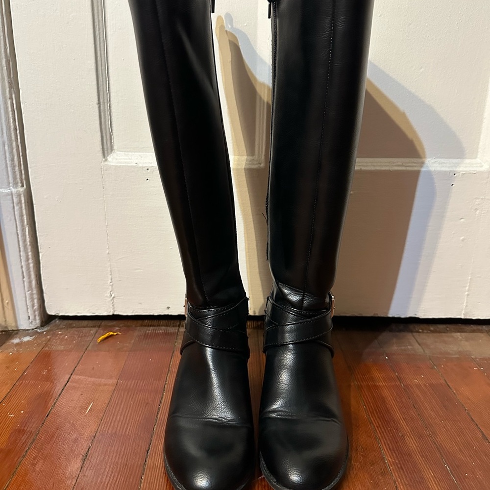 Kelly & Katie Black Over the Knee Boots Sleek Leather